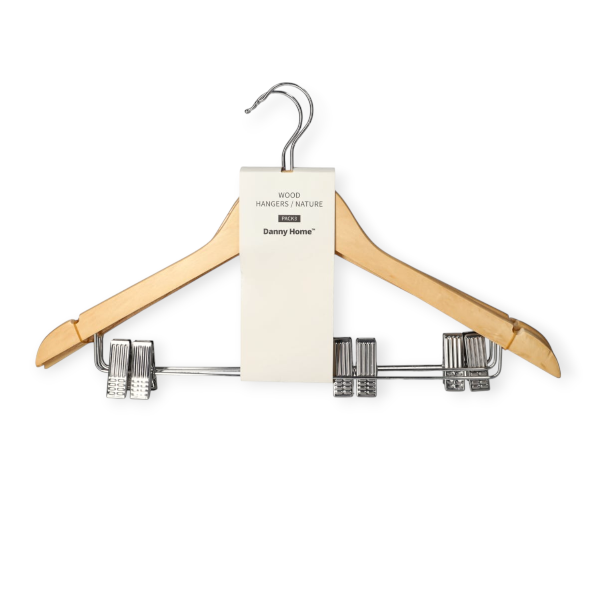 Danny Home Wood Hangers With Clips 3 Piece Nature WH012-3.