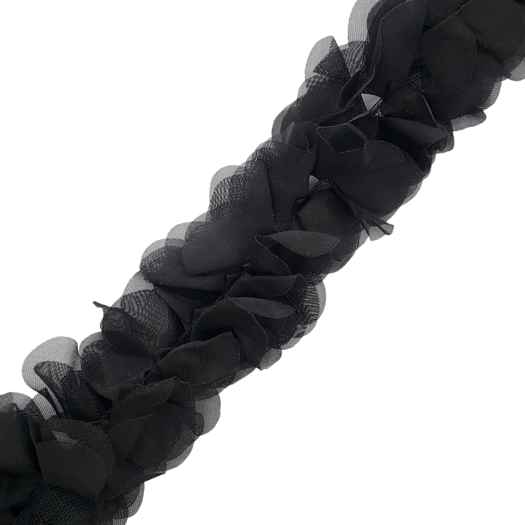 TRIMMINGS HABBY Black 3D Floral Trimming FT25 (7670625370201)