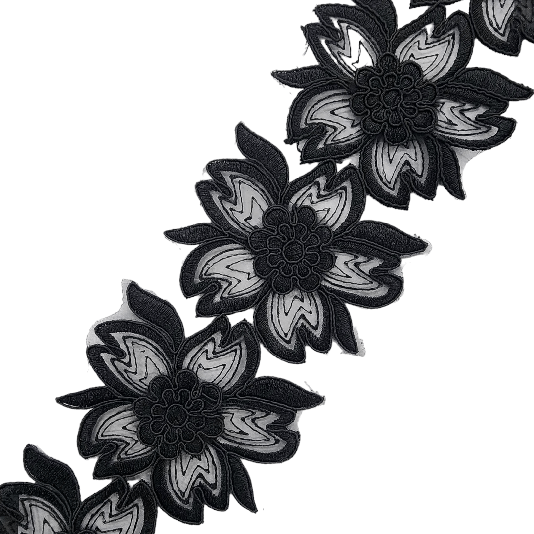 TRIMMINGS HABBY Black Floral Trimming BL3 (7670625501273)