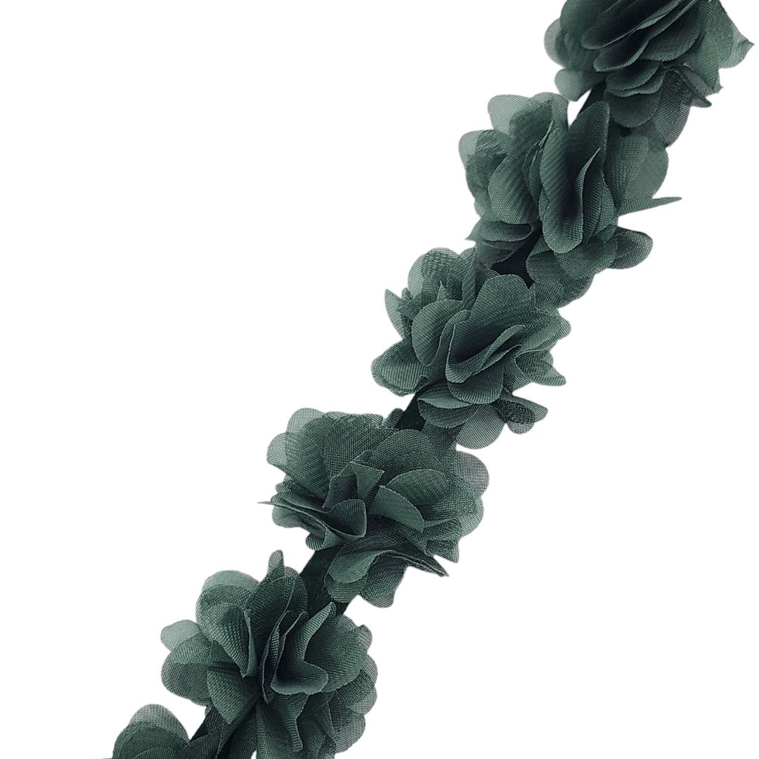 TRIMMINGS HABBY Bottle Green 3D Floral Trimming FT25 (7670625370201)