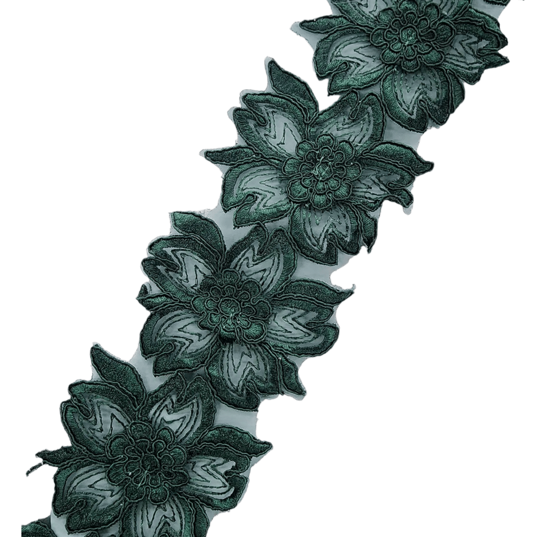 TRIMMINGS HABBY Bottle Green Floral Trimming BL3 (7670625501273)