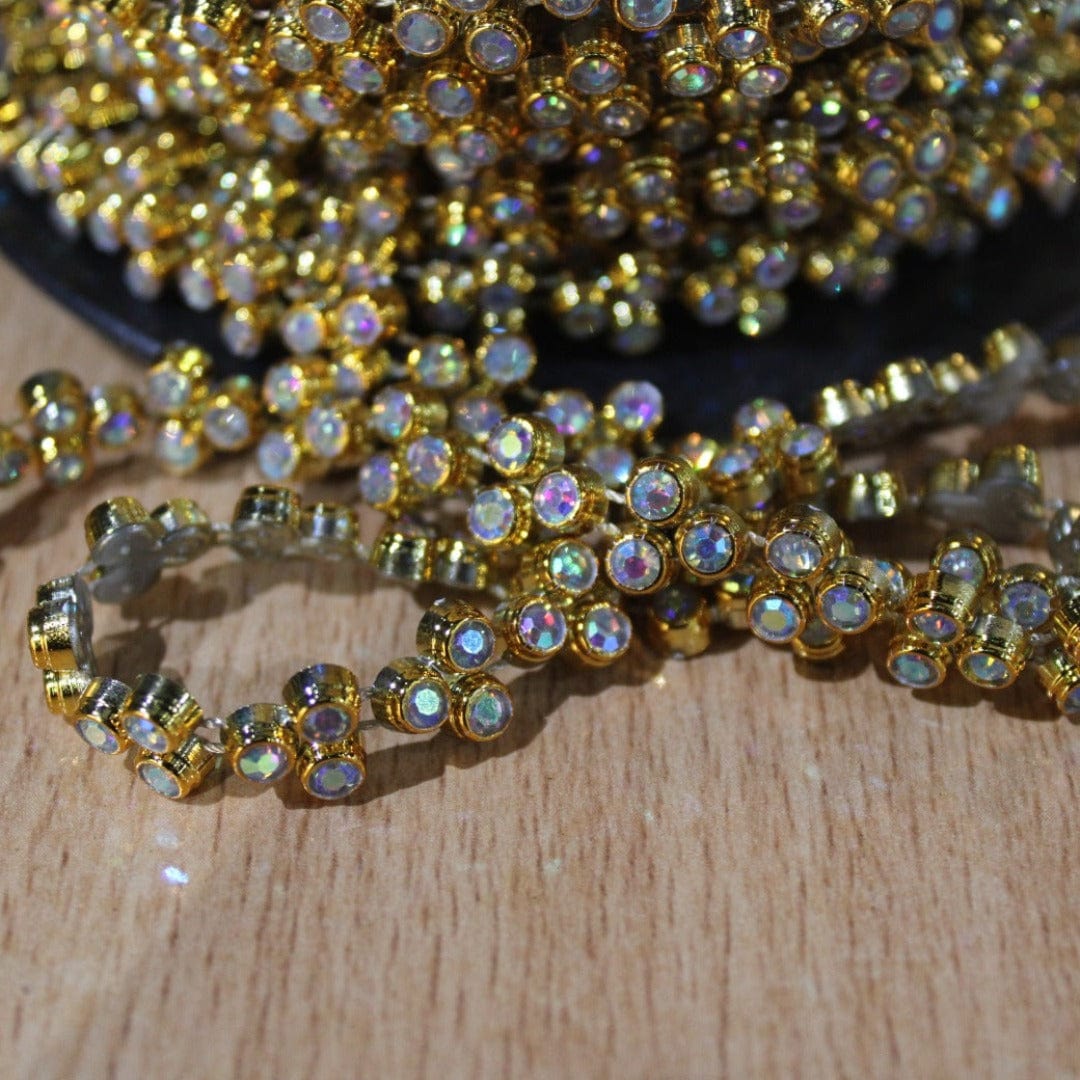 TRIMMINGS HABBY Gold Plastic Diamante Trimming Flower (7681933475929)