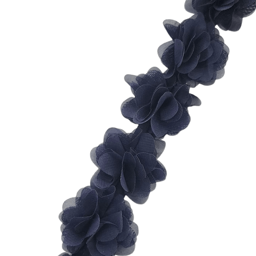 TRIMMINGS HABBY Navy 3D Floral Trimming FT25 (7670625370201)