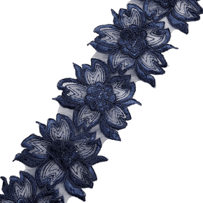 TRIMMINGS HABBY Navy Blue Floral Trimming BL3 (7670625501273)