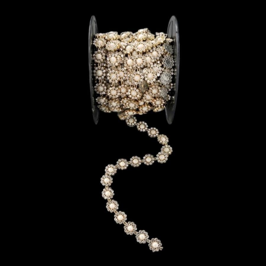TRIMMINGS Habby Pearl Flower Gold Plastic Diamond Trimmings (7880807710809)