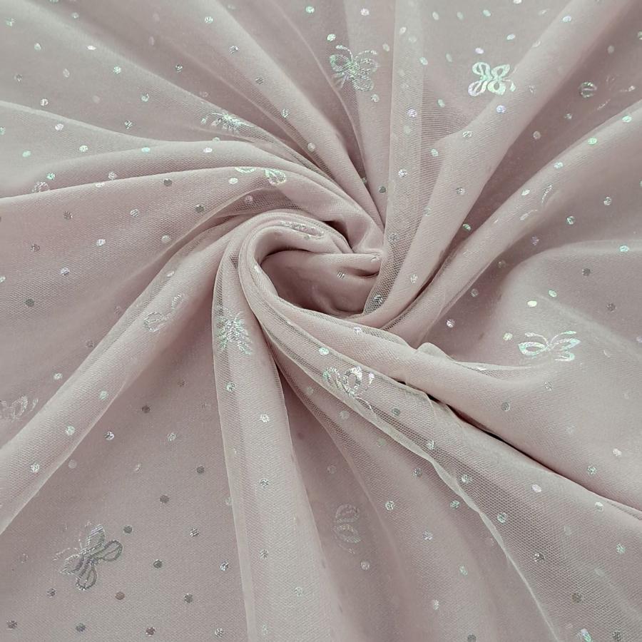 TULLE Dress Fabrics Baby Pink Shiny Tulle Foil 150cm (7813371428953)
