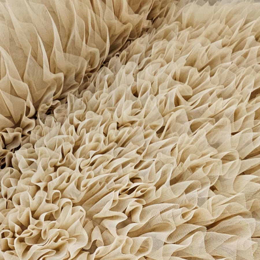 TULLE Dress Fabrics Beige Ruffled Tulle Fabric 140 cm