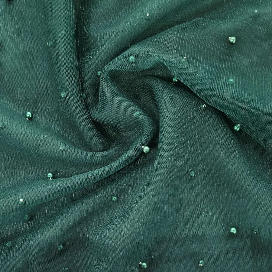 TULLE Dress Fabrics Bottle Green Tulle Beads 150cm (7813670043737)