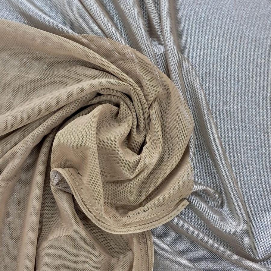TULLE Dress Fabrics Chestnut Silver Tulle With Foil 150cm