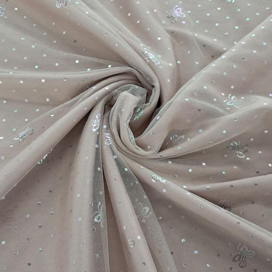 TULLE Dress Fabrics Dark Nude Shiny Tulle Foil 150cm (7813371428953)
