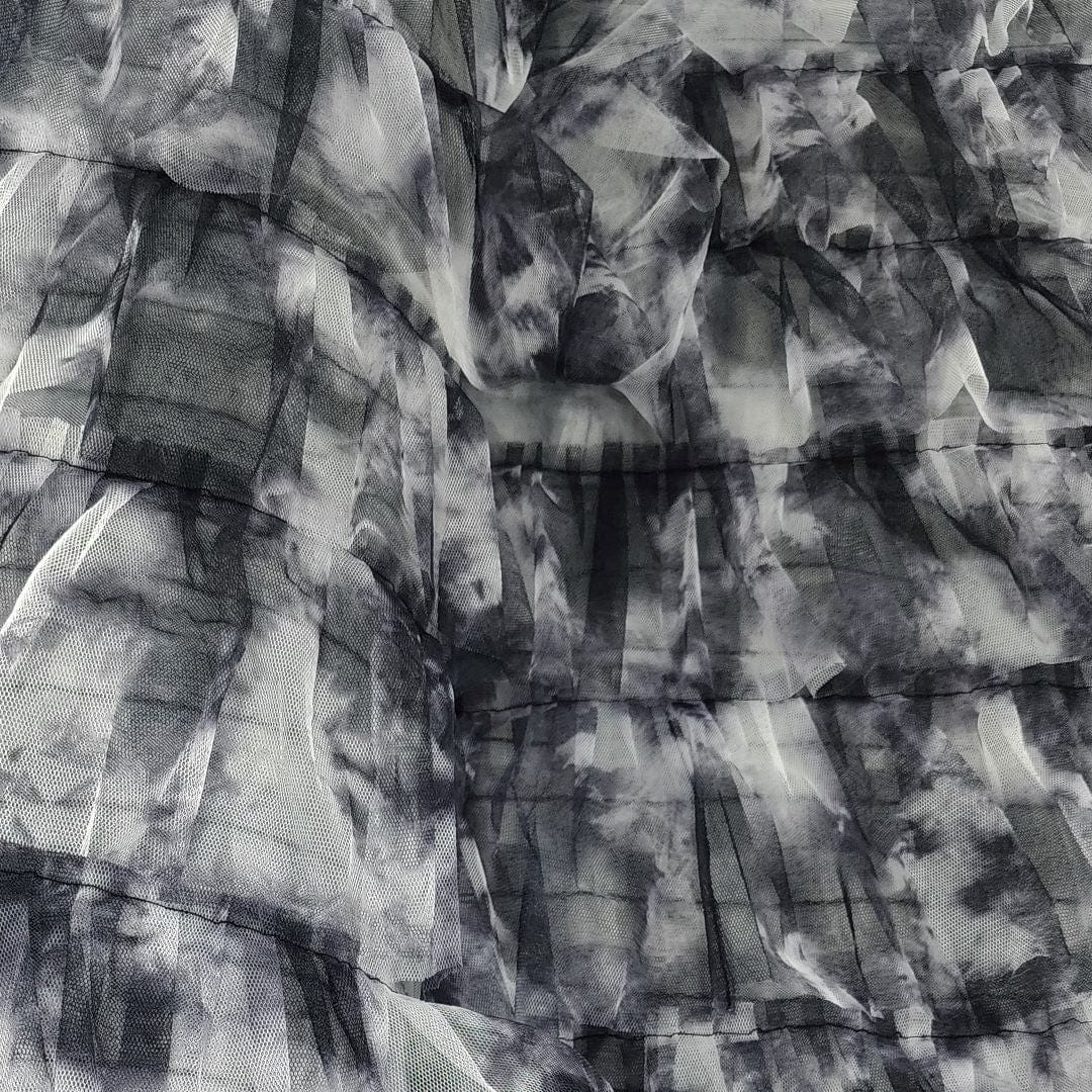 TULLE Dress Fabrics Fringed Tulle Tie Dye Fabric Black 150cm (7306420715609)
