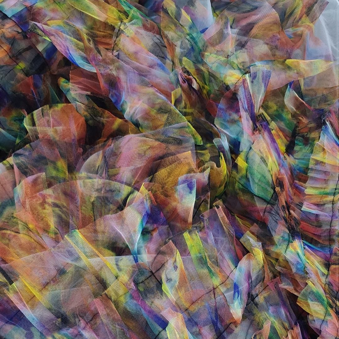 TULLE Dress Fabrics Fringed Tulle Tie Dye Fabric Multi 150cm (7306422190169)