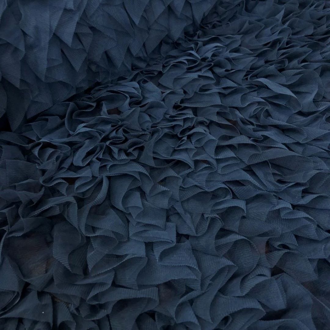 TULLE Dress Fabrics Navy Ruffled Tulle Fabric 140cm (7287417372761)
