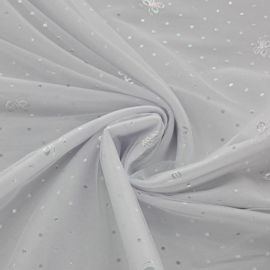 TULLE Dress Fabrics White Butterfly Shiny Tulle Foil 150cm (7813371428953)