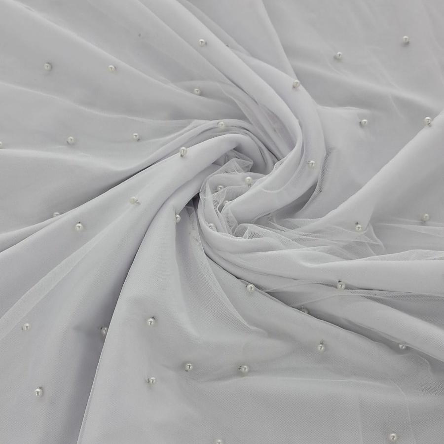 TULLE Dress Fabrics White Tulle Beads 150cm (7813670043737)