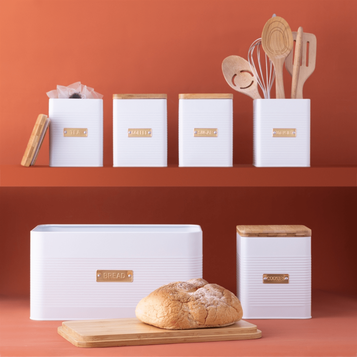 Typhoon CANISTER Typhoon Otto Square White Set Of 3 Tea, Coffee, Sugar