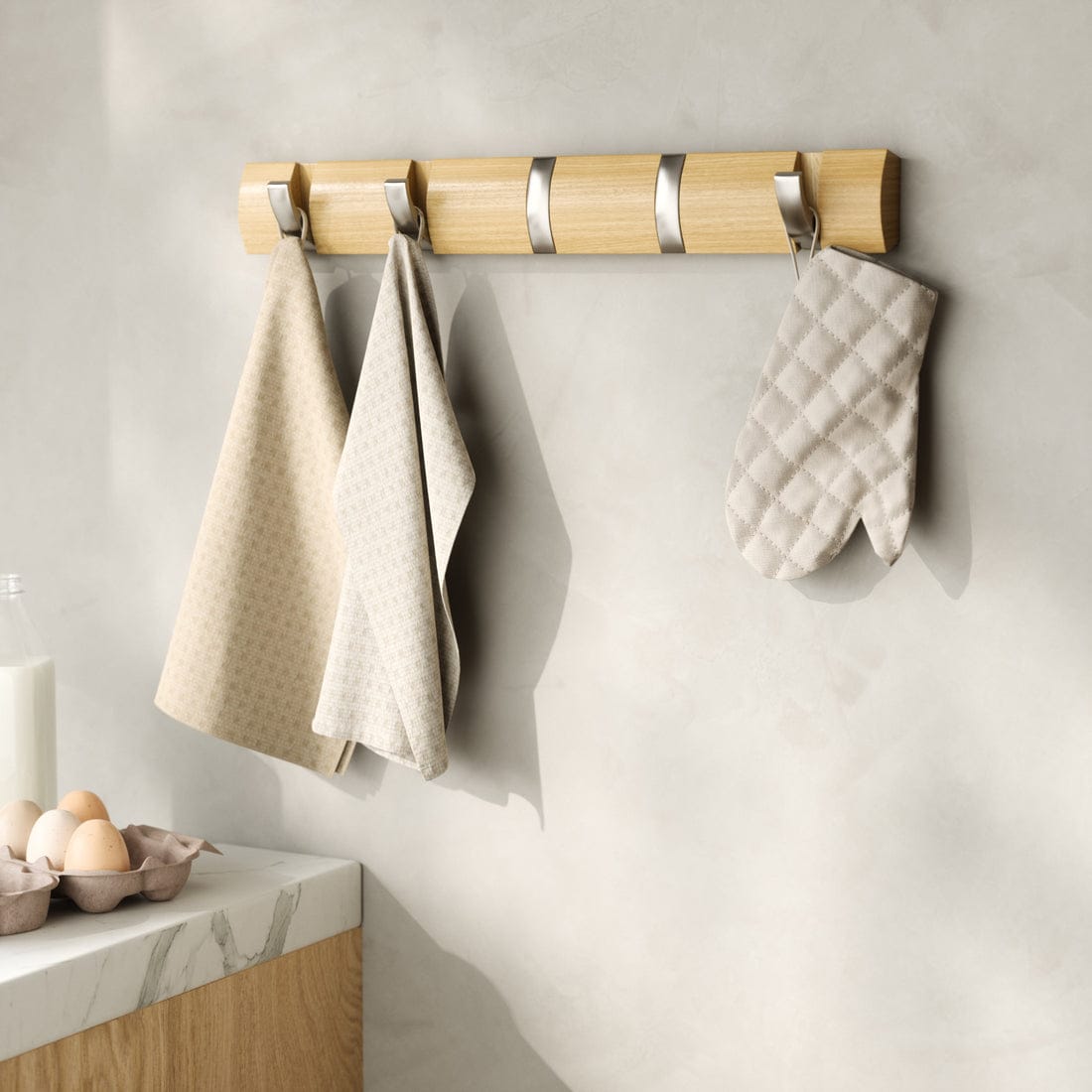 Umbra Flip Hook Umbra Flip Mounted Coat Rack 5 Wall Hook Natural-Nickel UMB318850390