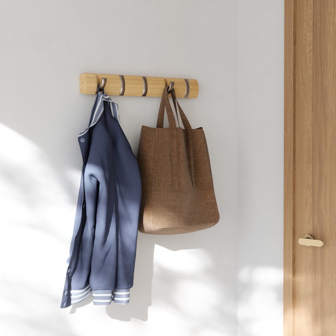 Umbra Flip Hook Umbra Flip Mounted Coat Rack 5 Wall Hook Natural-Nickel UMB318850390