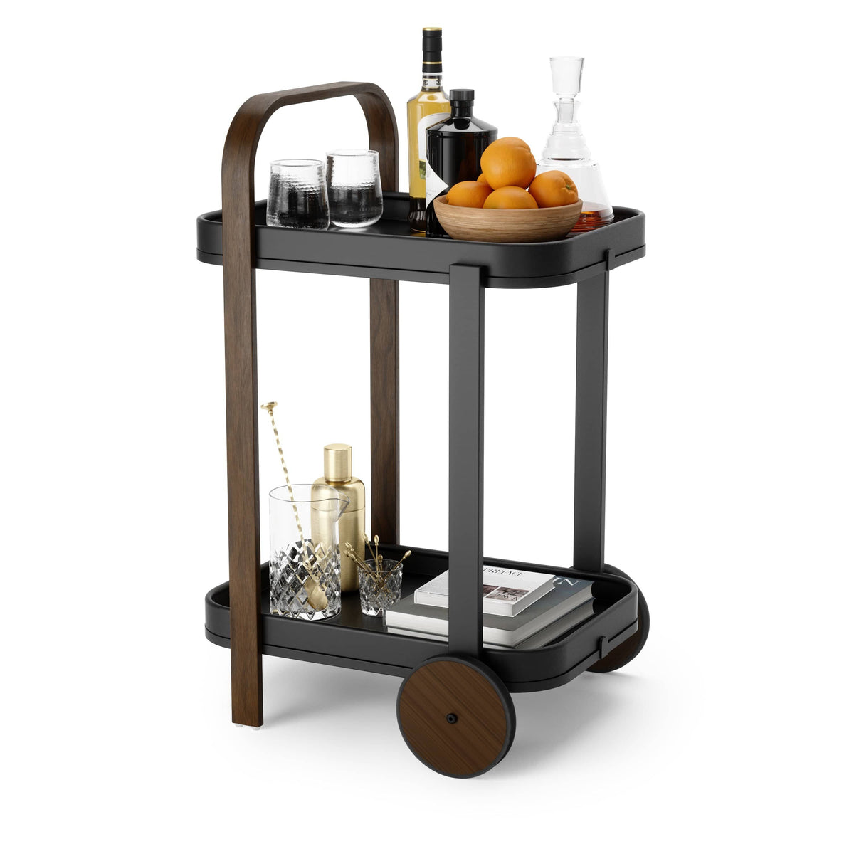 Umbra Tray Bamboo Umbra Bellwood Serving Cart Black & Walnut UMB1015392048