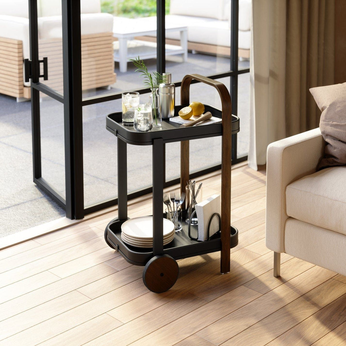 Umbra Tray Bamboo Umbra Bellwood Serving Cart Black & Walnut UMB1015392048