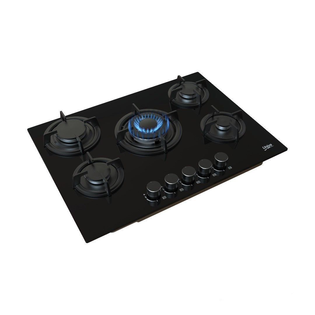 Univa Gas Hob Univa Black 5 Burner Gas on Glass Hob UGH750G (7487586959449)
