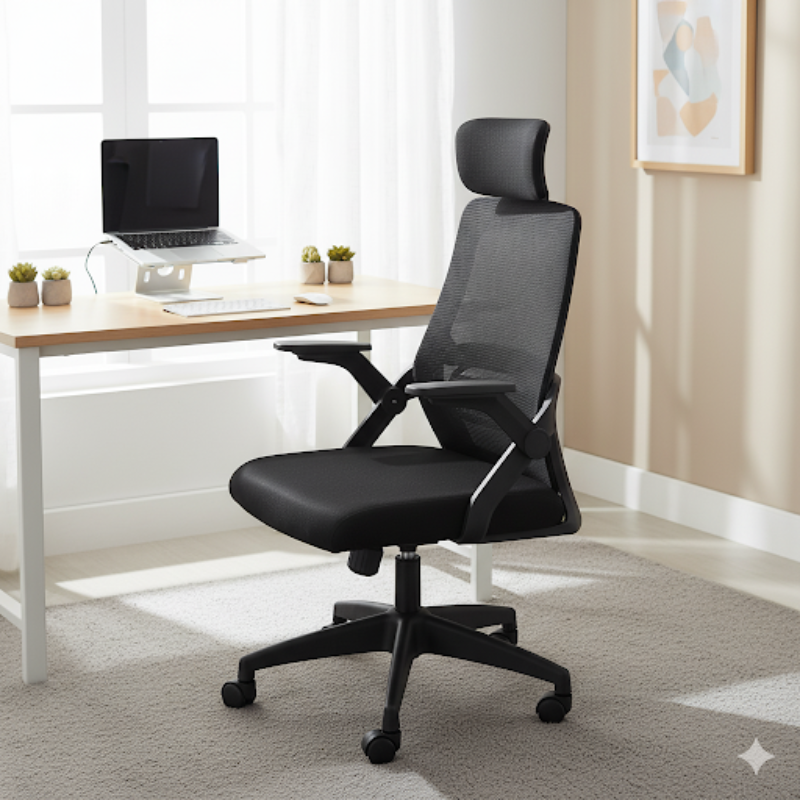 Mesh Back Swivel & Tilt Adjustable Arms Offer Chair Black HT811A