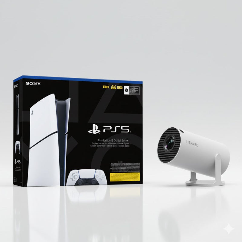 PS5 Slim Digital Edition Console (PS5 Slim) + HTPNEO H66 Projector (8045787709529)
