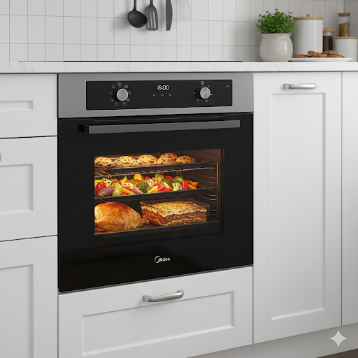Midea MBO65M90D2-X Built in Oven 70L Rotary Dials with digital timer A Rated in Stainless Steel