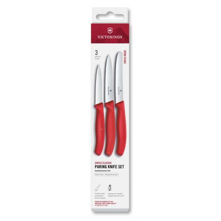 Victorinox Swiss Classic Paring Knife Set Red Serrated/Plain, 3 Pieces Box V6.7111.34C1.