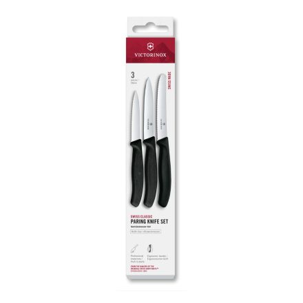 Victorinox Swiss Classic Paring Knife Set Black Serrated/Plain, 3 Pieces Box V6.7113.34.