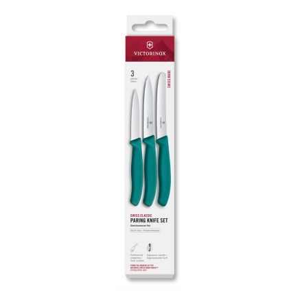Victorinox Swiss Classic Paring Knife Set Kale Green Serrated/Plain, 3 Pieces Box V6.7114.34C1.