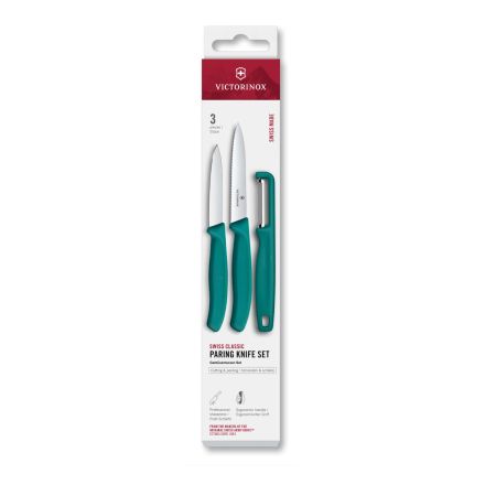 Victorinox Swiss Classic Paring Knife Set w/Iota Peeler, 3 Pieces Kale Green V6.7114.33C1.