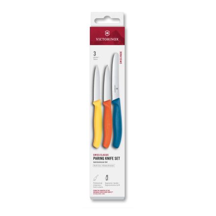 Victorinox Swiss Classic Paring Knife Set Blue/Orange/Yellow Serrated/Plain, 3 Pieces Box V6.7116.32C1.