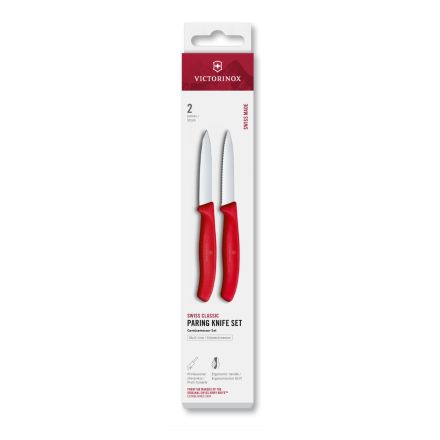 Victorinox Swiss Classic Paring Knife Set Red Serrated/Plain 8cm, 2 Pieces Box V6.7691.2C1.