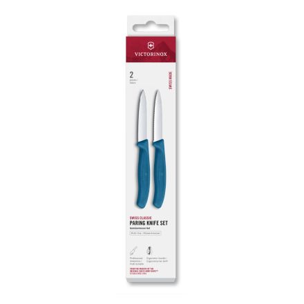Victorinox Swiss Classic Paring Knife Set Blue Serrated/Plain 8cm, 2 Pieces Box V6.7692.2C1.