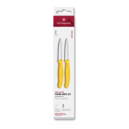 Victorinox Swiss Classic Paring Knife Set Yellow Serrated/Plain 8cm, 2 Pieces Box V6.7698.2C1.