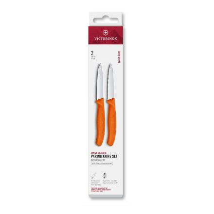 Victorinox Swiss Classic Paring Knife Set Orange Serrated/Plain 8cm, 2 Pieces Box V6.7699.2C1.