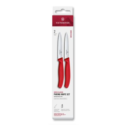Victorinox Swiss Classic Paring Knife Set Red Serrated/Plain 10cm, 2 Pieces Box V6.7791.2C1.