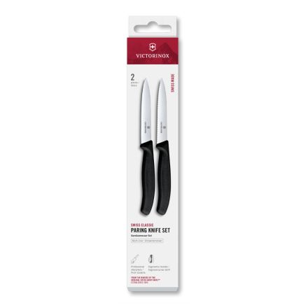 Victorinox Swiss Classic Paring Knife Set Black Serrated/Plain 10cm, 2 Pieces Box V6.7793.2.