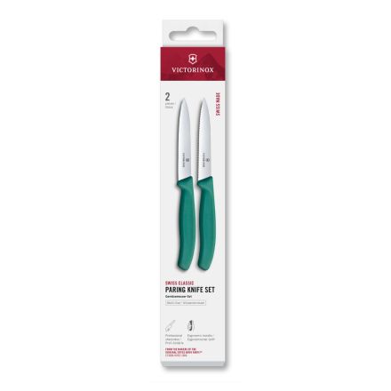 Victorinox Swiss Classic Paring Knife Set Kale Green Serrated/Plain 10cm, 2 Pieces Box V6.7794.2C1.