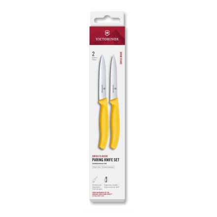 Victorinox Swiss Classic Paring Knife Set Yellow Serrated/Plain 10cm, 2 Pieces Box V6.7798.2C1.
