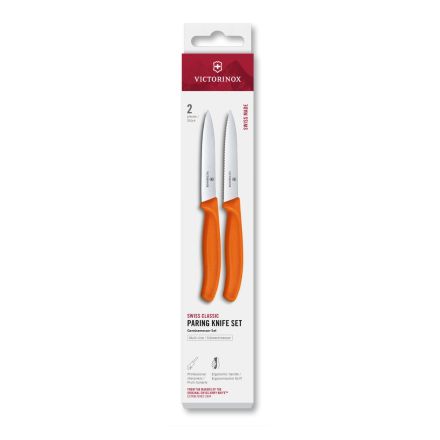 Victorinox Swiss Classic Paring Knife Set Orange Serrated/Plain 10cm, 2 Pieces Box V6.7799.2C1.