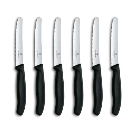 Victorinox Swiss Classic 6 Piece Tomato and Table Knife Set - Serrated Round Black V6.7833.6.