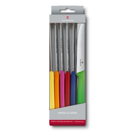 Victorinox Swiss Classic Tomato and Table Knife Serrated Set of 6 Assorted Colours V6.7839.6G.