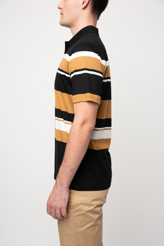 Polo Mens Stripe Double Mercerised Golfer Black