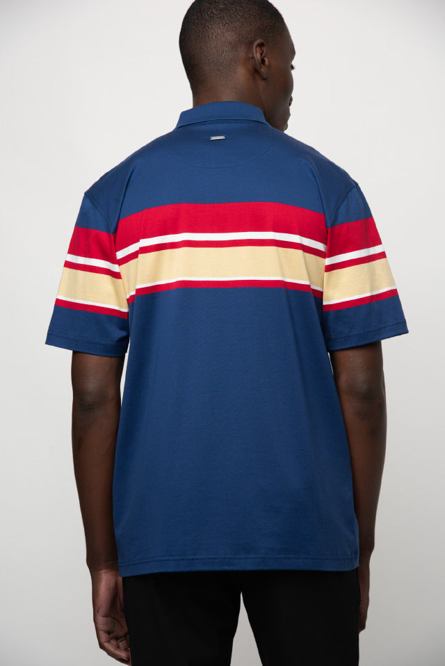 Polo Chest Stripe Double Mercerised Golfer Blue
