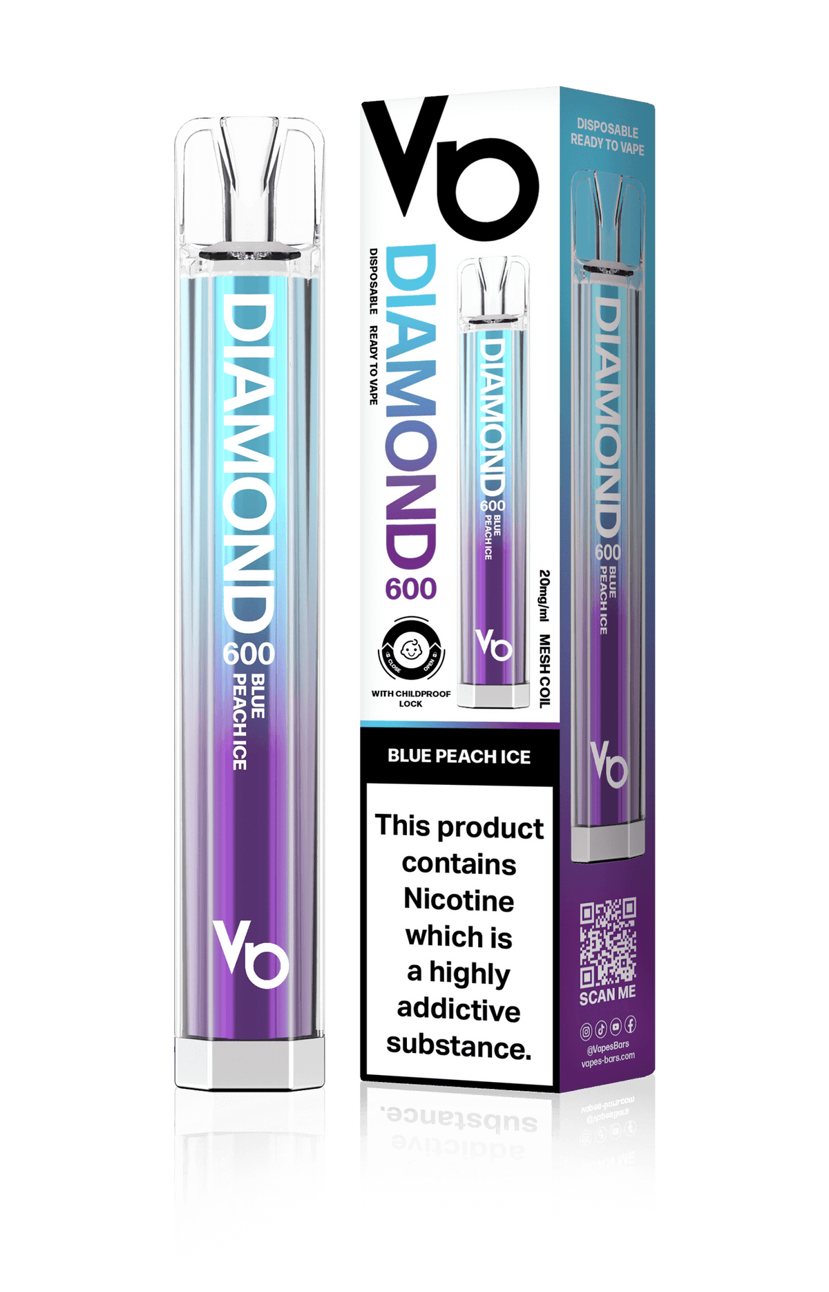 Vape Bars Vapes Bars Diamond 600 Puffs Blue Peach Ice (7397889802329)