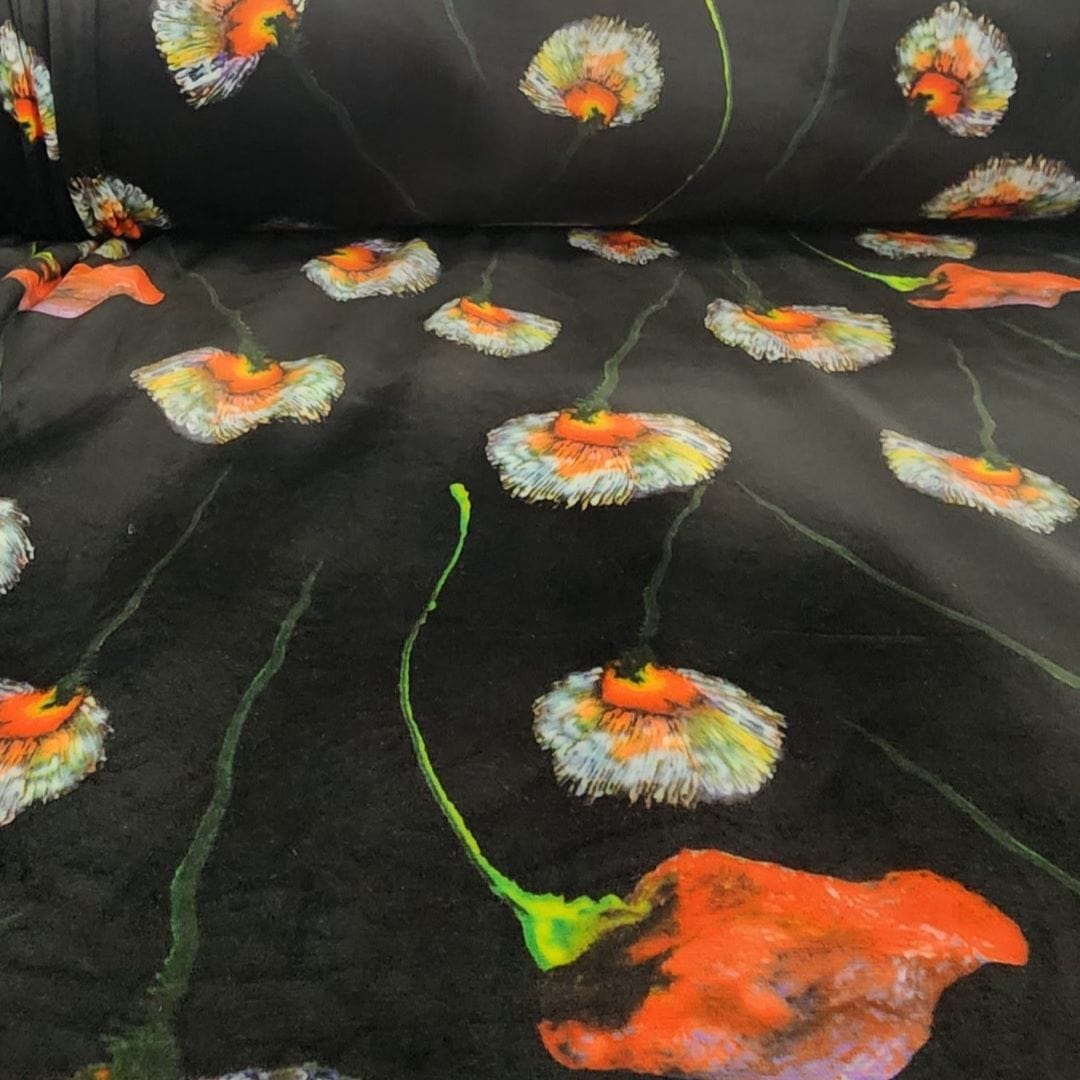 velvet Dress Fabrics Printed Stretch Velvet Fabric 150cm Black (7510773956697)