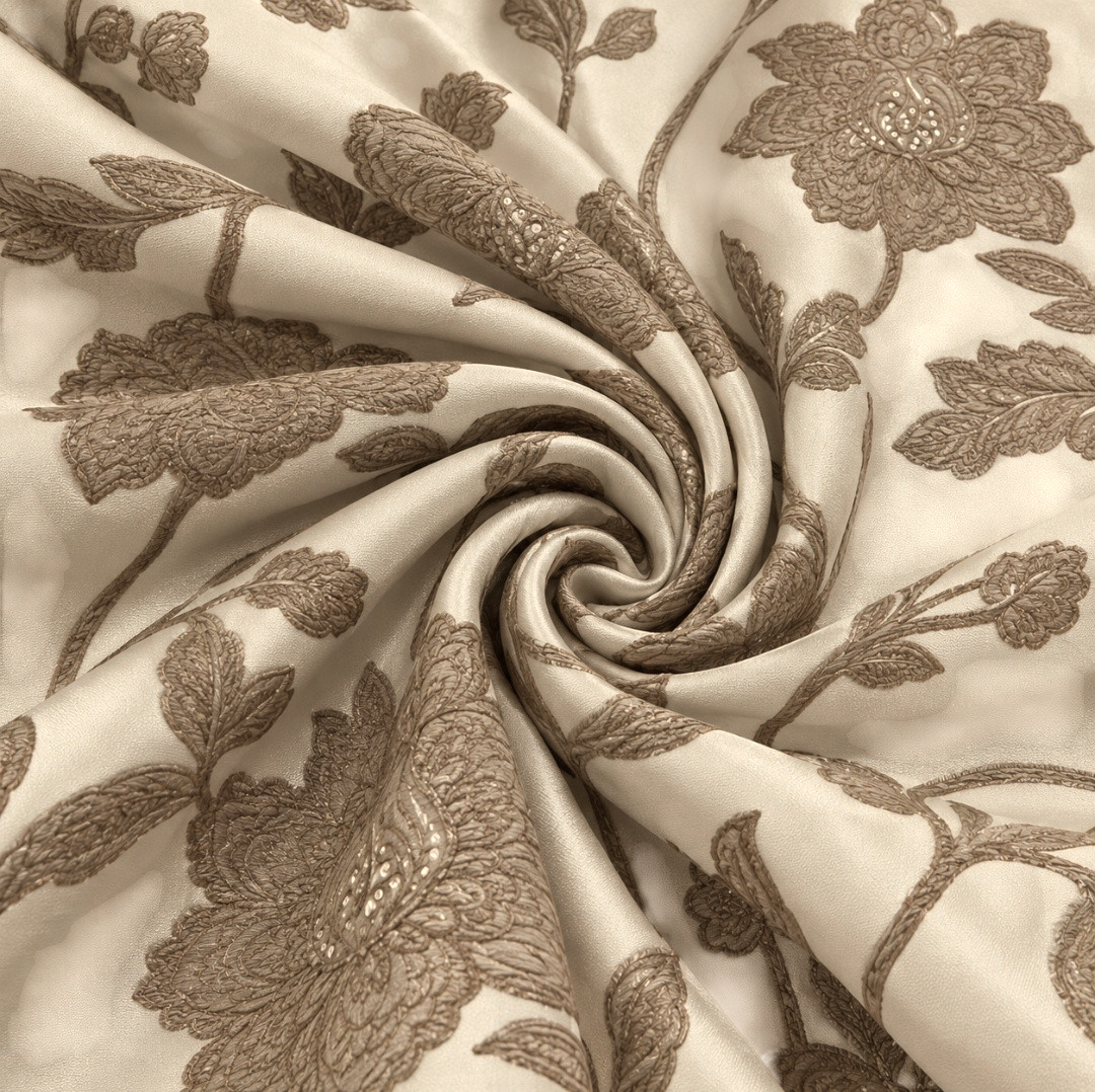 Fabric Curtain Verdi Floral Dark Beige 280 cm