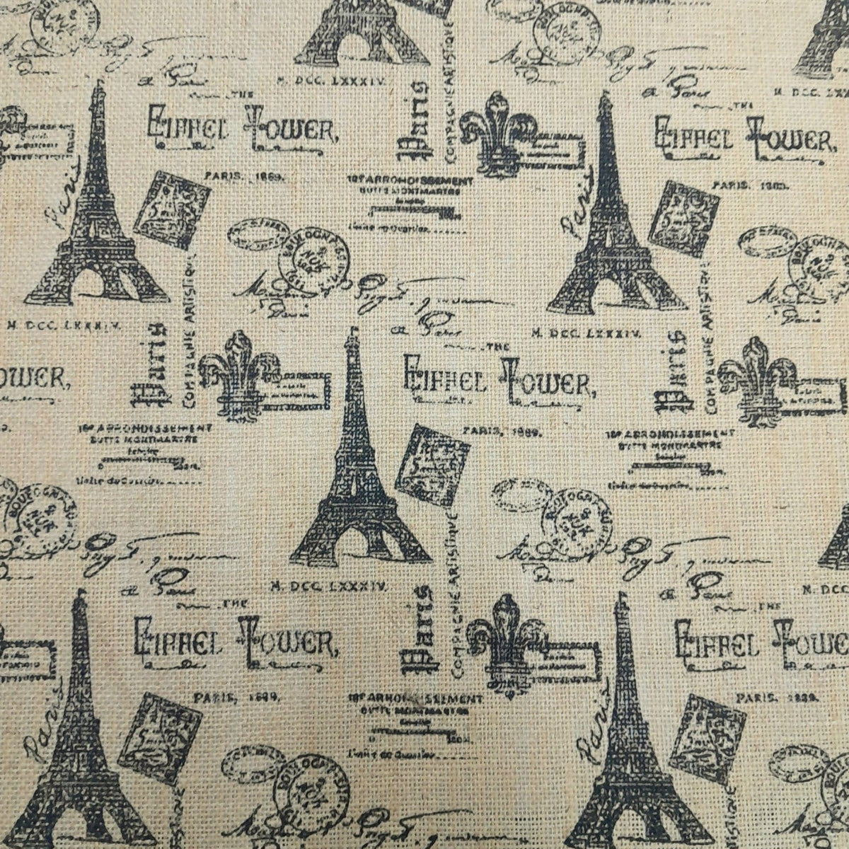 Vinyl Film Hessian Printed Hessian Eiffel Tower Black 140cm